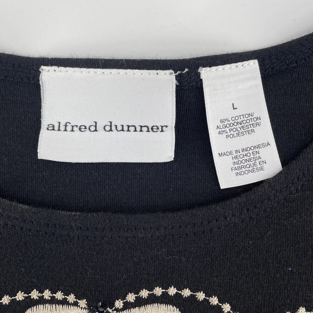 Alfred Dunner Women's Large Black Floral Embroidered Artsy Boho Jersey Knit - Picture 3 of 6